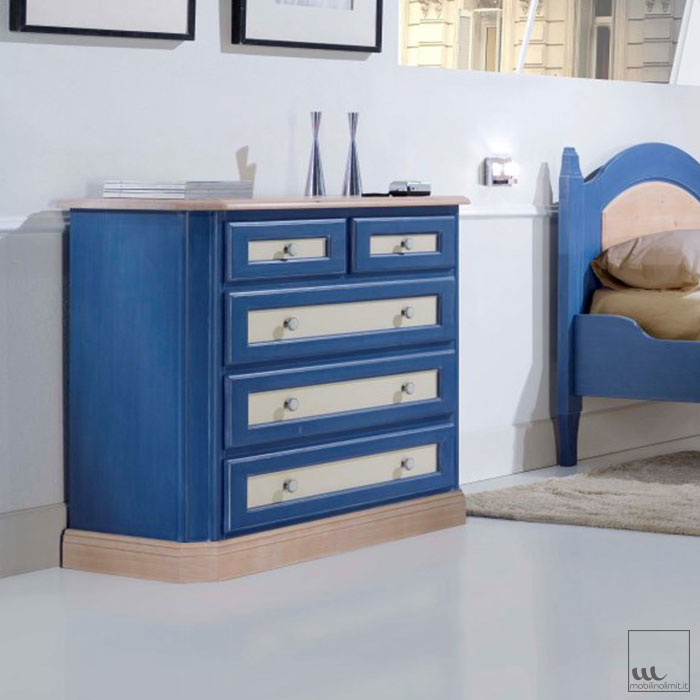 Com 5 cassetti in legno di abete - Blu e Miele 