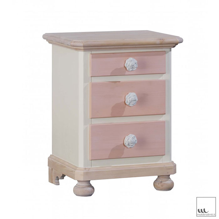 Comodino 3 cassetti piedi cipolla - Rosa