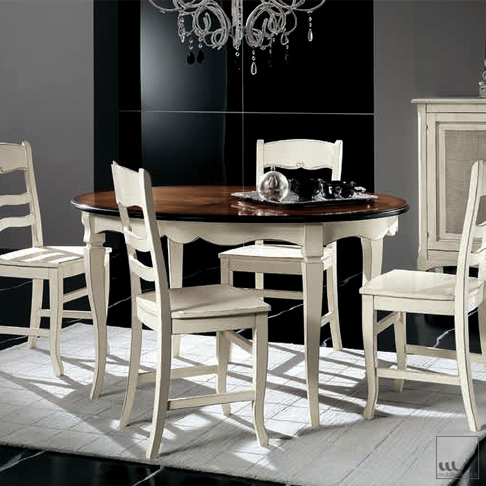 Tavolo ovale allungabile in ciliegio L.140-190 x 110 - Bianco e Noce