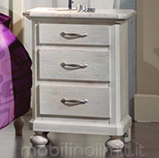 Comodino 3 cassetti in Abete Massello Bianco Shabby-Chic