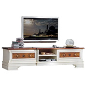 Mobile basso porta Tv due cassetti con intarsi L.200 P.52 H.50 - Bianco e Noce