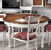 Tavolo rotondo allungabile in legno e intarsi L.140 a 260 - Bianco e Noce